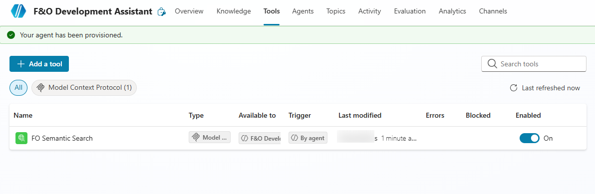 Tools list showing FO Semantic Search enabled