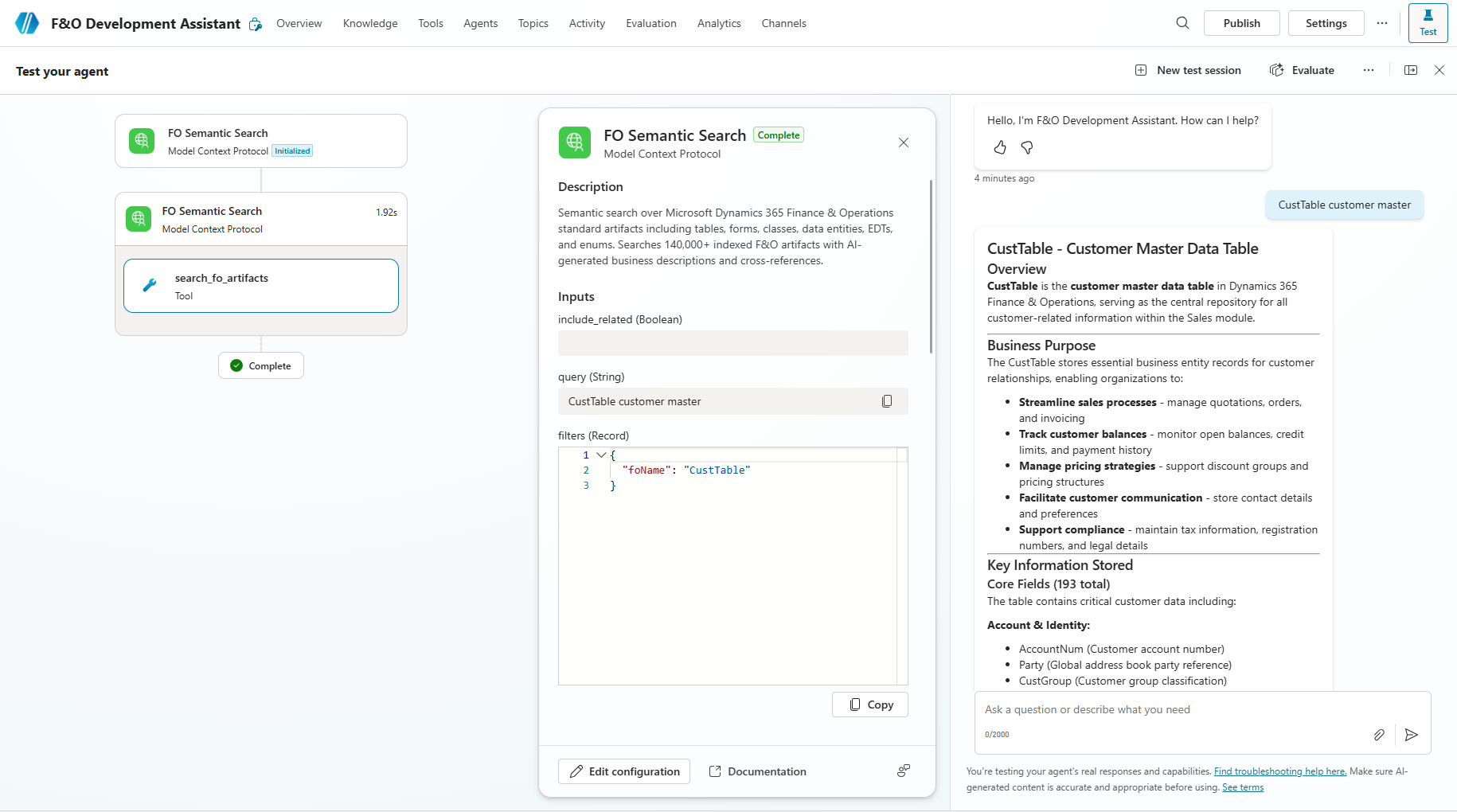 Test showing CustTable query with results