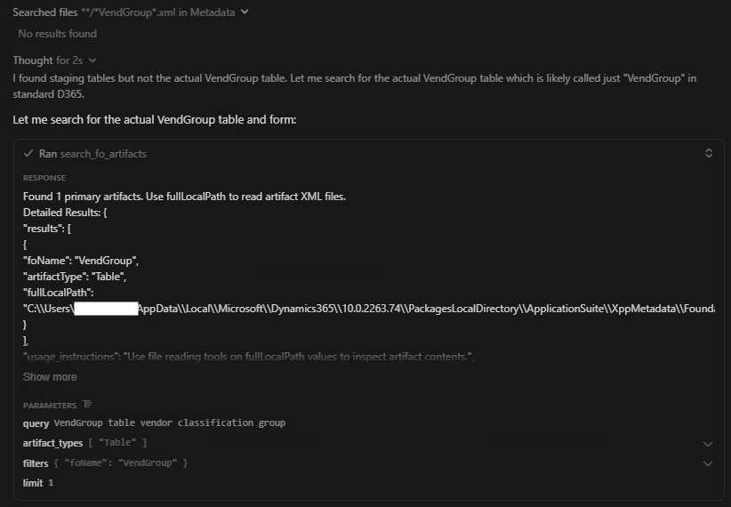 Step 2: Refined search for actual VendGroup table